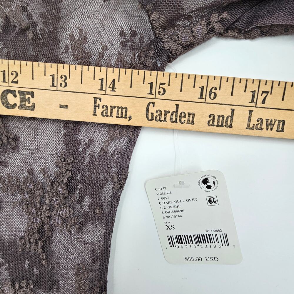 Free People Lady Lux Maxi Slip Dress Dark Gull Grey Sheer Lace Layering XS NWT - Picture 10 of 14